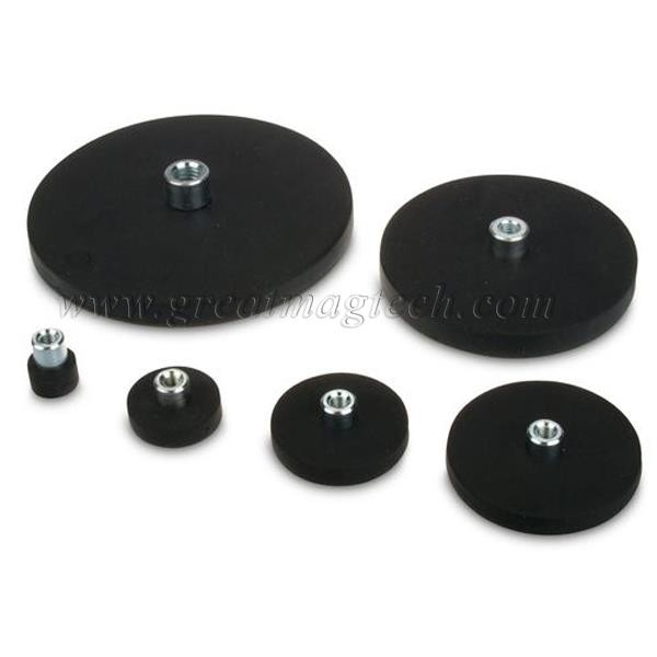 Rubber coated magnetic base with internal thread